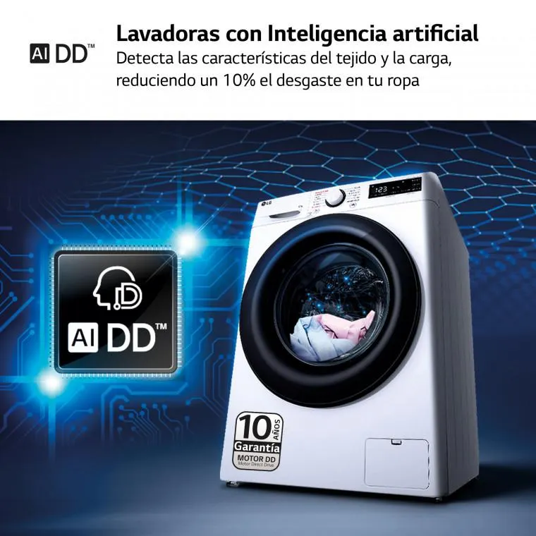Outlet Lavadora LG, 9kg , 1400rpm, Un 10% más eficiente que A, Blanca, Ref