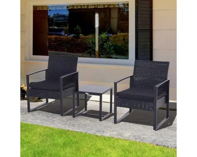 Conjunto de muebles de jardín ratán pe, metal, vidrio templado y poliéster