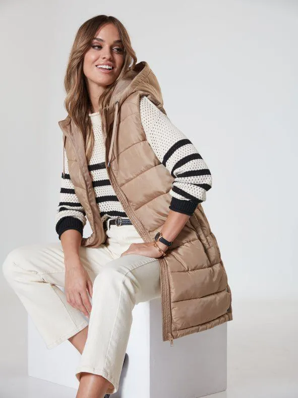 Chaleco largo acolchado con capucha