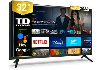 TV DLED 32" - PRIME32X14S Hey Google TD SYSTEMS, HD, Arm Cortex A55x4, Smart TV, DVB-T2 (H.265)Sí, Negro