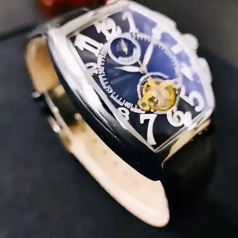 Reloj mecánico de lujo para hombre, esfera grande, moda, negocios, esqueleto hueco, automático, reloj de cuero resistente al agua