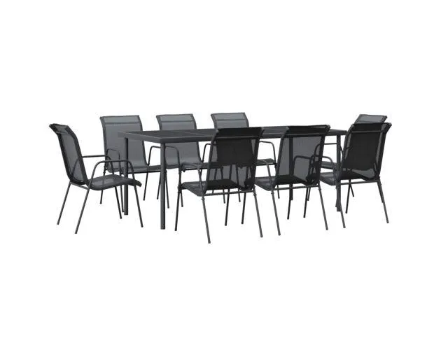 vidaXL juego de comedor para jardín 9 piezas acero y textilene negro