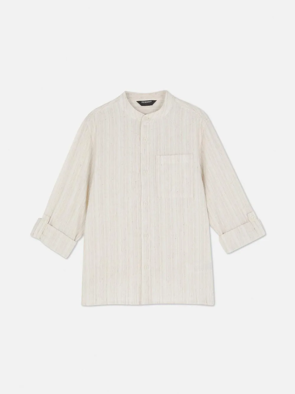 Camisa con cuello panadero y mangas enrolladas