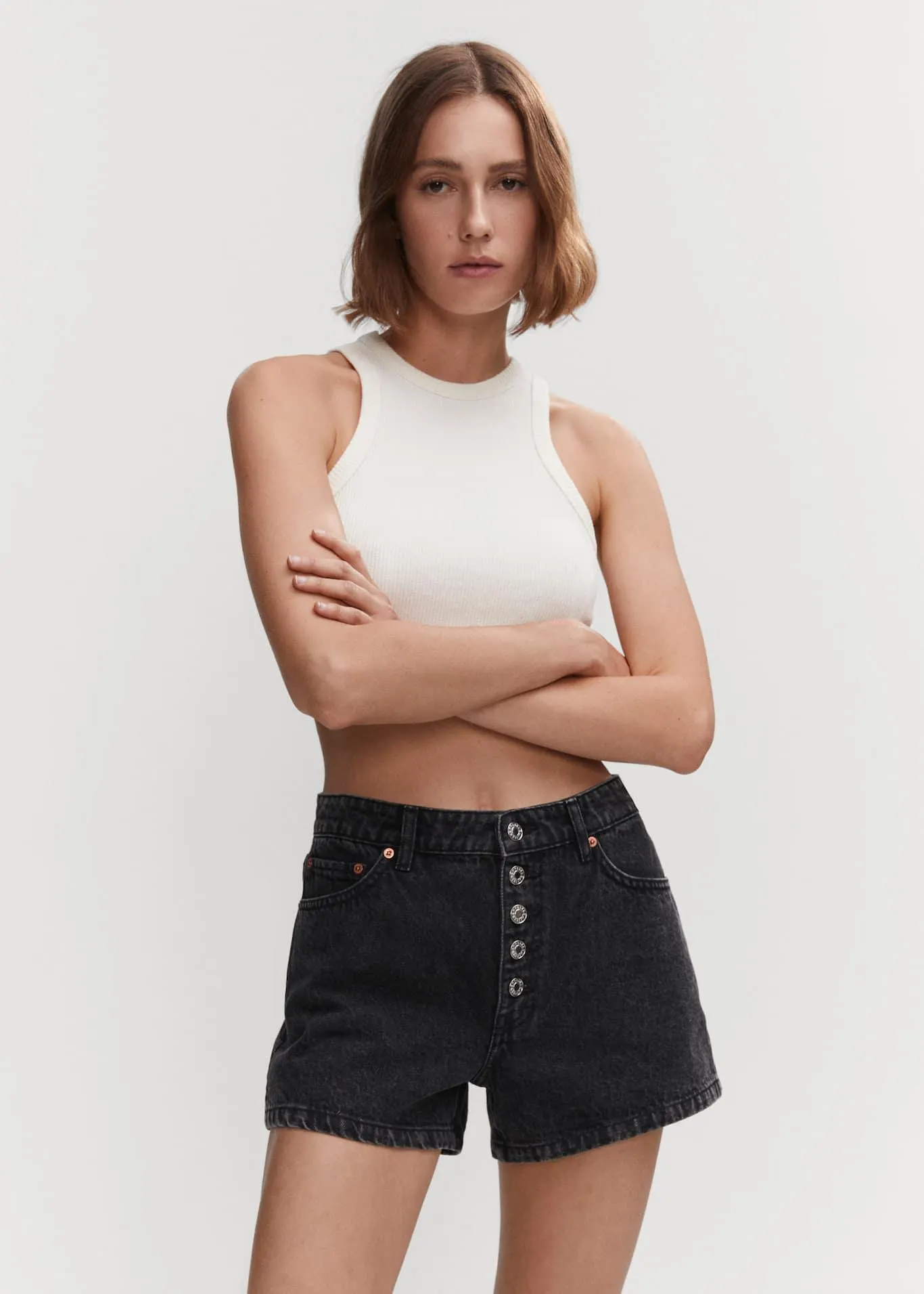 Short denim bottoni