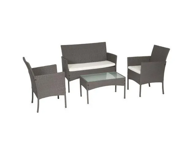 Conjunto de jardín córdoba en resina trenzada gris 4 plazas, cojines beige