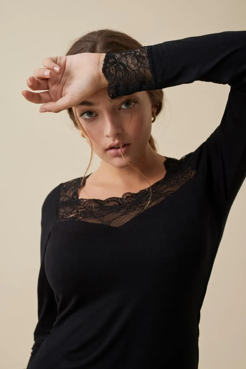 CAMISETA MANGA LARGA MODAL/ ENCAJE