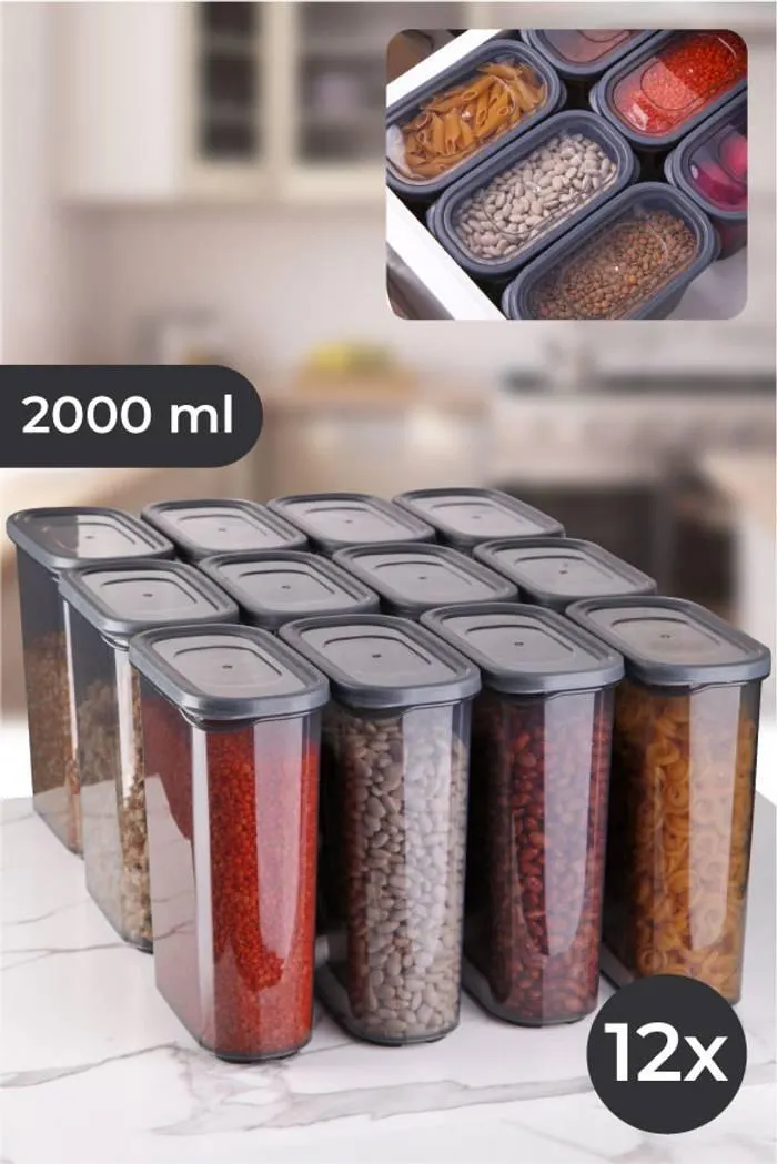 Lote de 12 cajas de almacenamiento Crerel 2L Transparente y Carbón vegetal