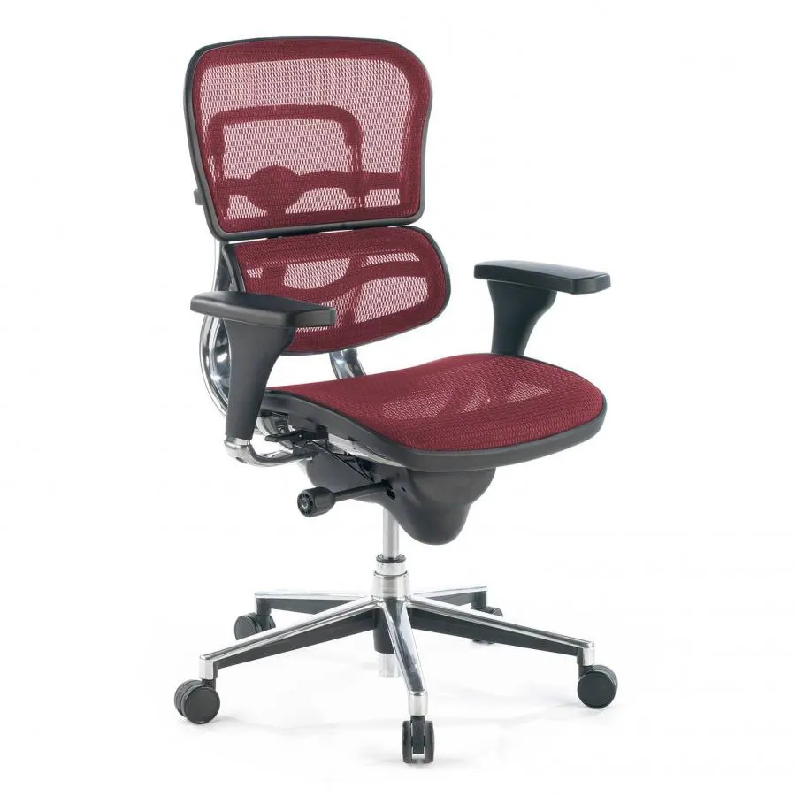 Silla ergonómica Ergohuman, modelo premium, aluminio, red - Rojo