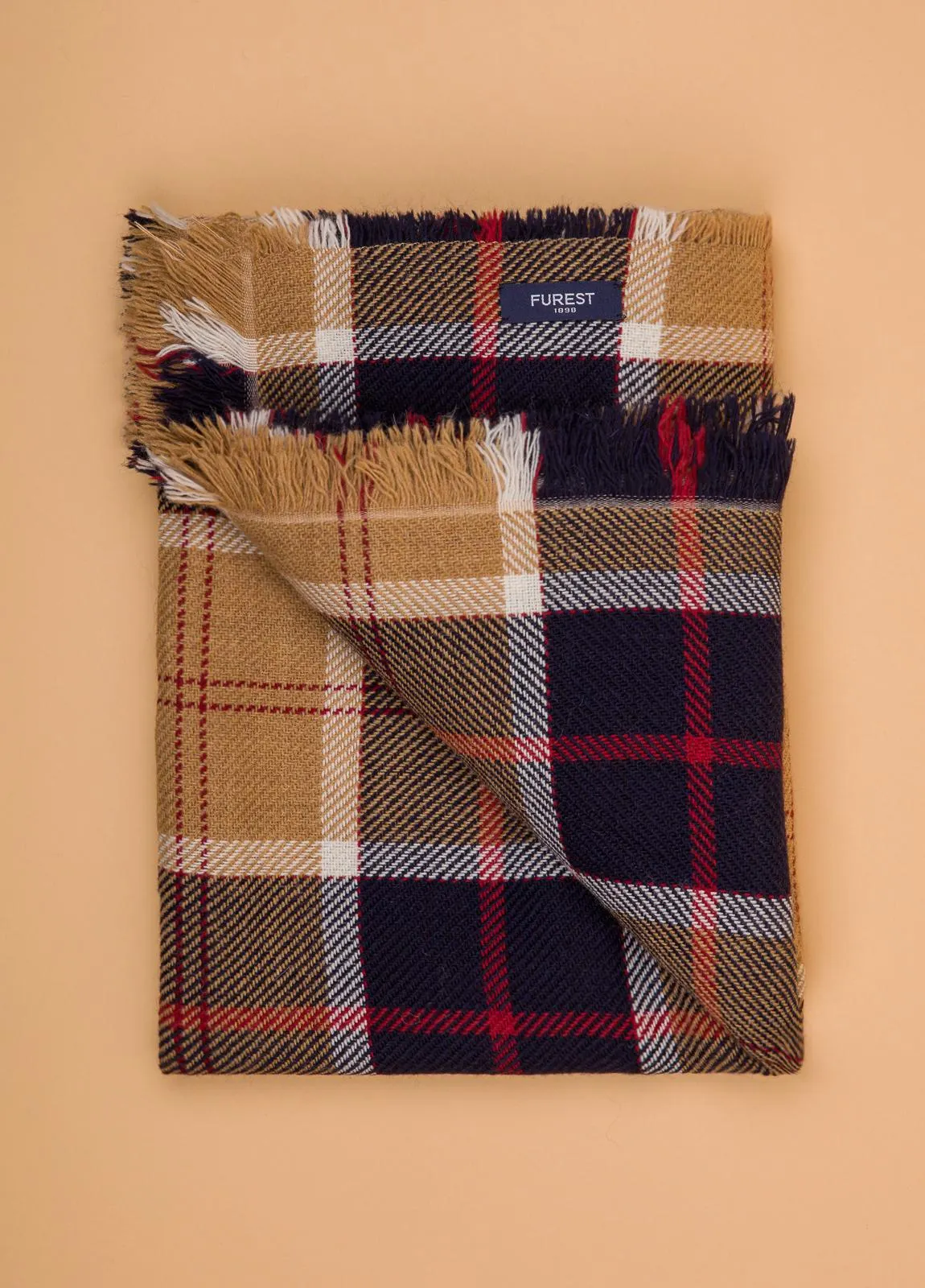 Bufanda FUREST COLECCIÓN cuadros marino y tostado