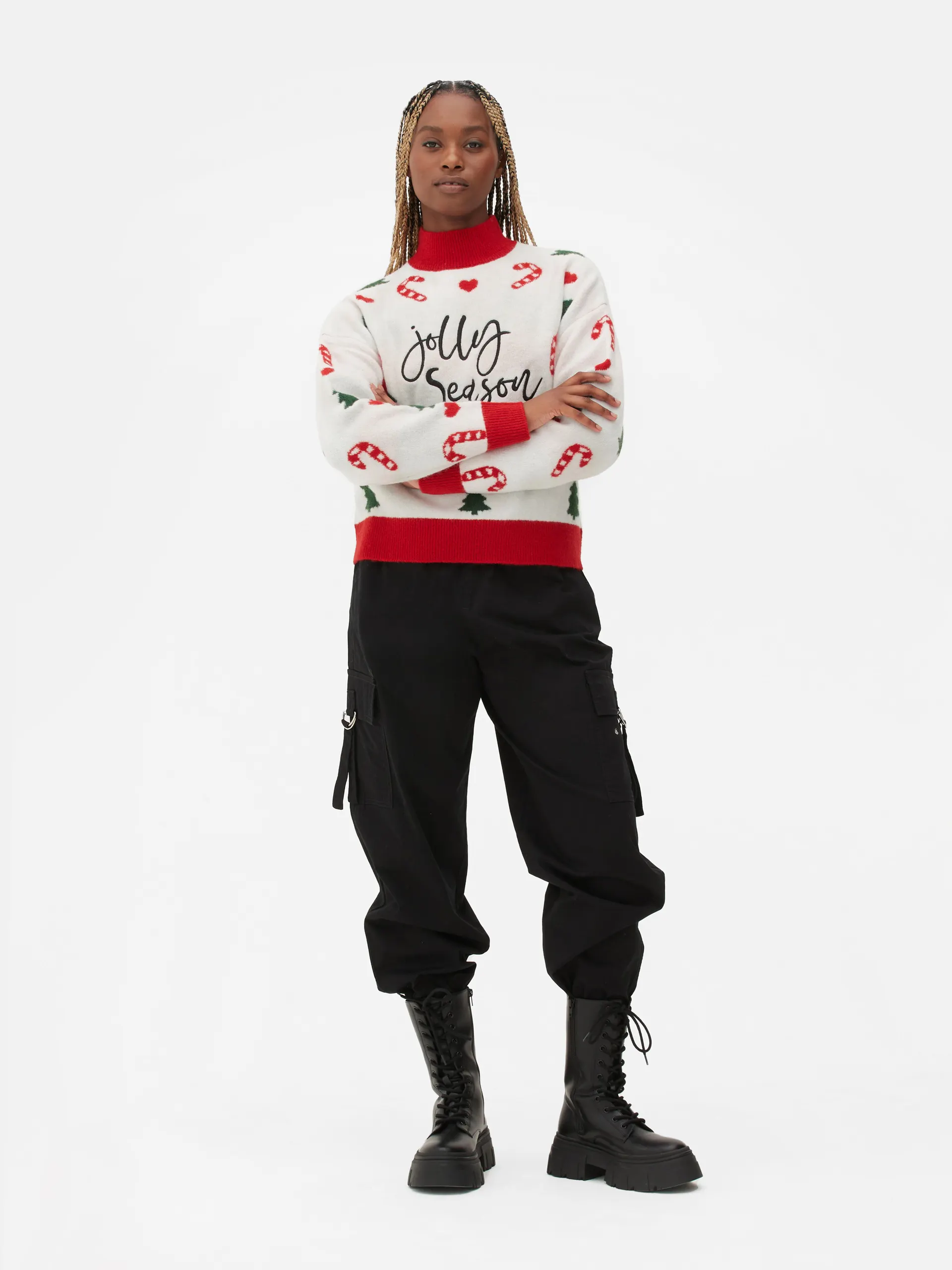 Maglione natalizio con collo a lupetto ricamato