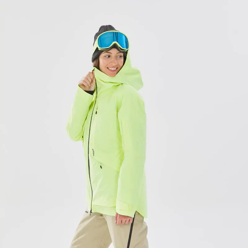 Chaqueta de esquí y nieve impermeable mujer FR100 flúor