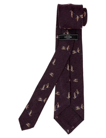 Corbata lana pajaros Morado