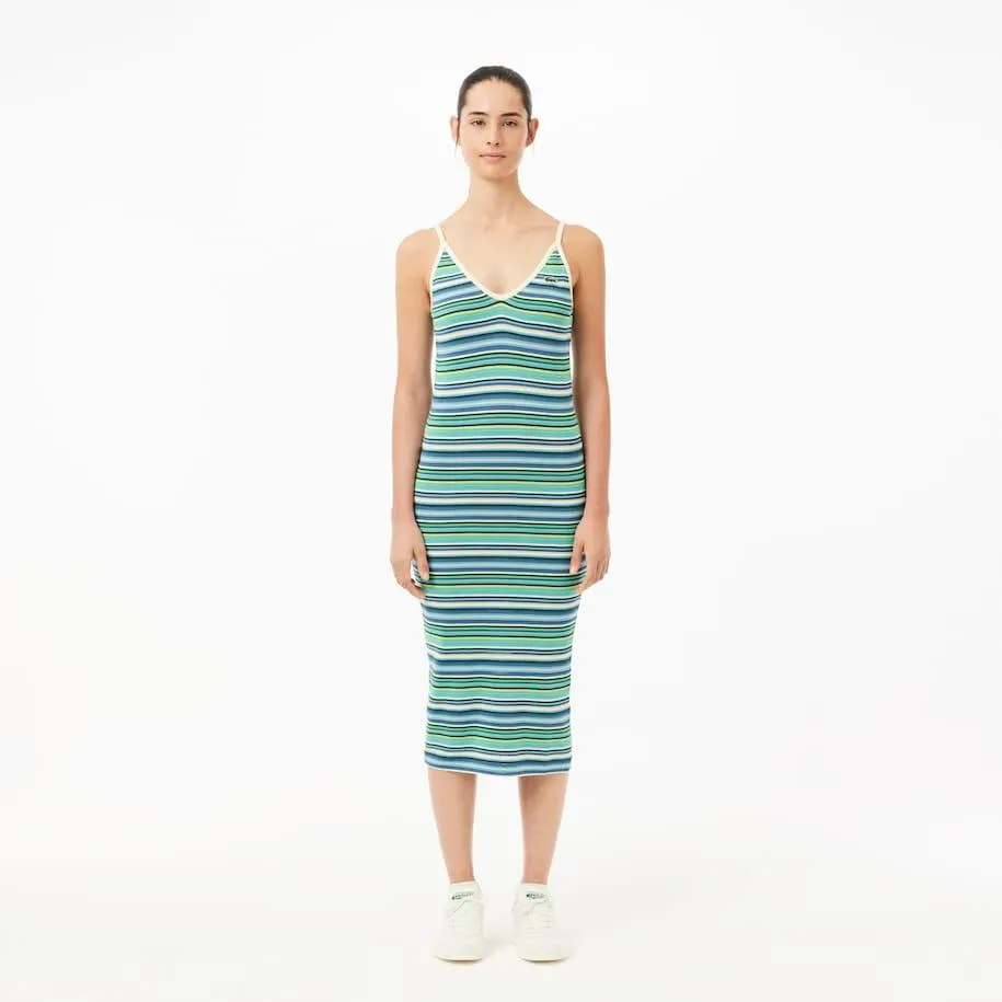 Vestido largo de tirantes en algodón con motivo de rayas