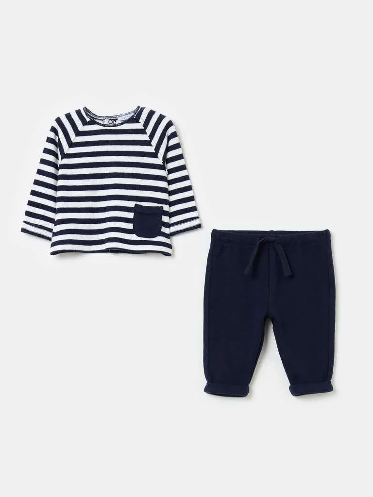 T-shirt and trousers set in organic cotton Blanc/bleu