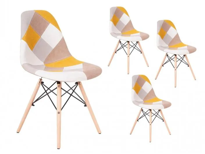 Pack 4 sillas de comedor tapizado mostaza y patas madera