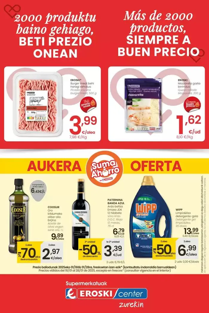 Catálogo de 2000 produktu baino gehiago, BETI PREZIO ONEAN EROSKI CENTER 16 de enero al 28 de enero 2025 - Página 1