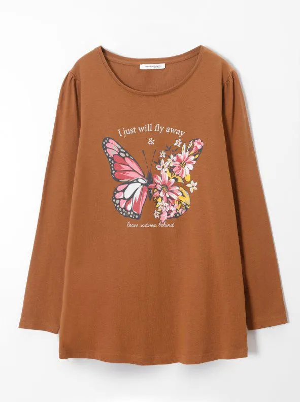 Camiseta manga larga estampado mariposa
