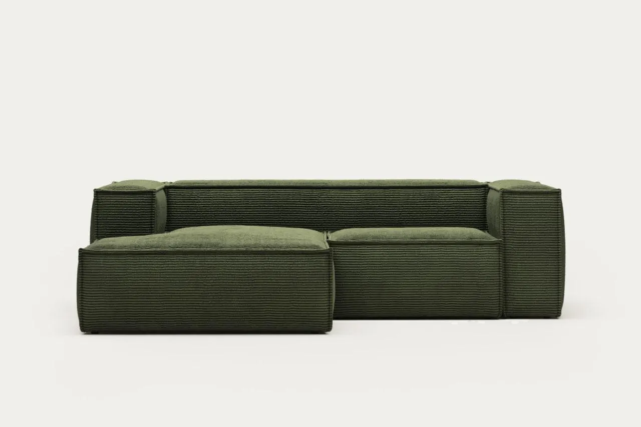Sofá Blok 2 plazas chaise longue izquierdo pana gruesa verde 240 cm