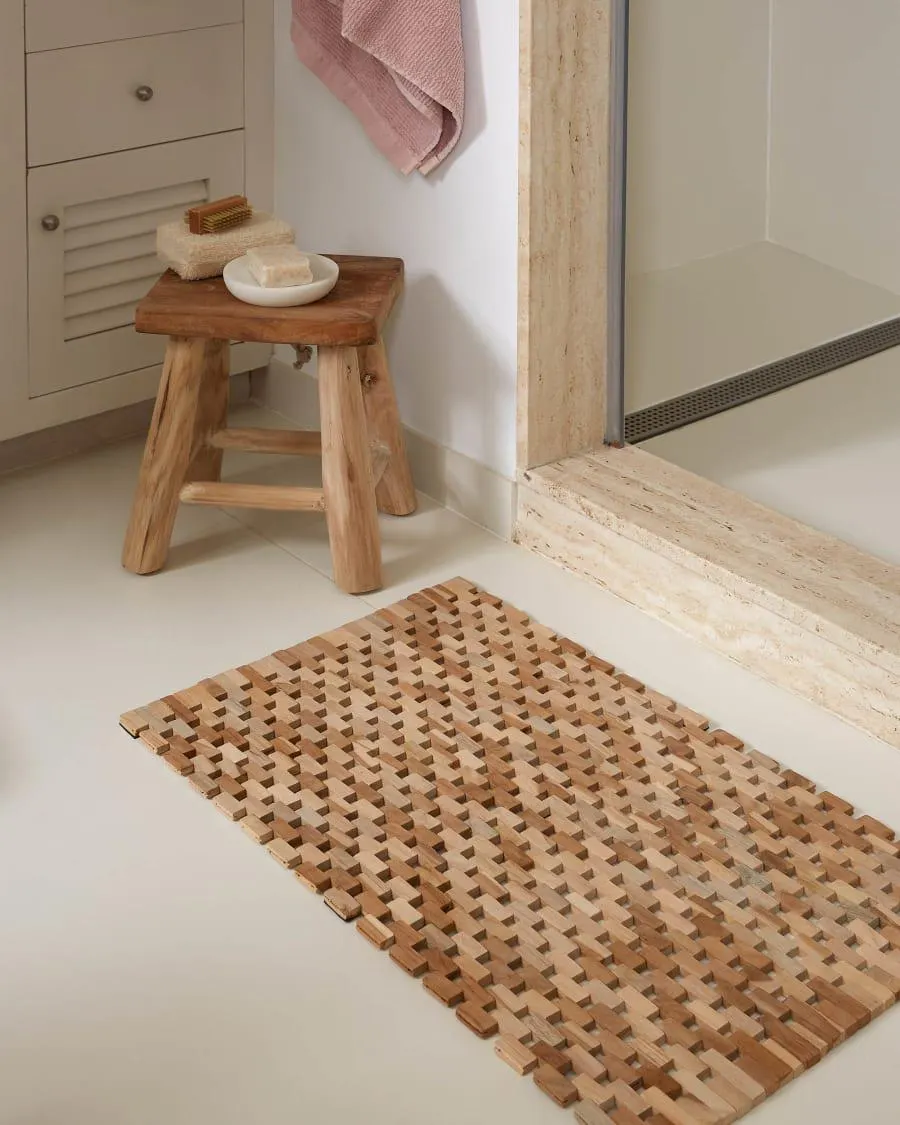 Alfombra de baño Azuray de madera maciza de teca 40 x 60 cm