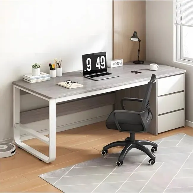 Escritorio de Oficina con 3 Cajones, MDF Gris y Blanco, 120x48x74cm - Moderno y Funcional