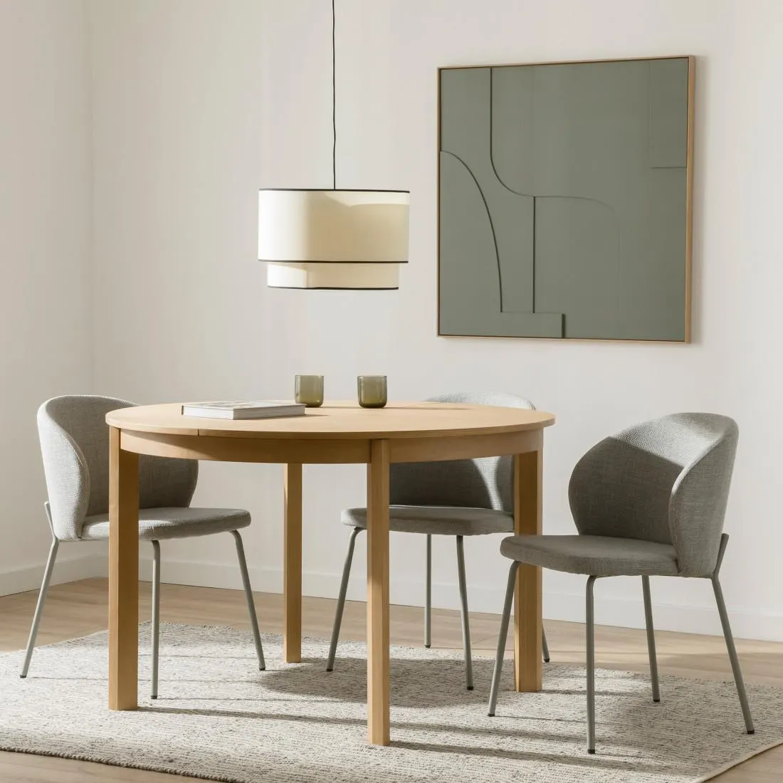 Mesa de comedor extensible redonda de chapa de roble y madera maciza 120