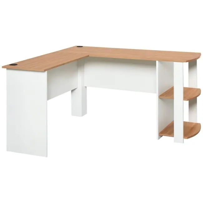 Mesa de Ordenador HOMCOM Aglomerado de Madera Nogal y Blanco 136x130x72 cm
