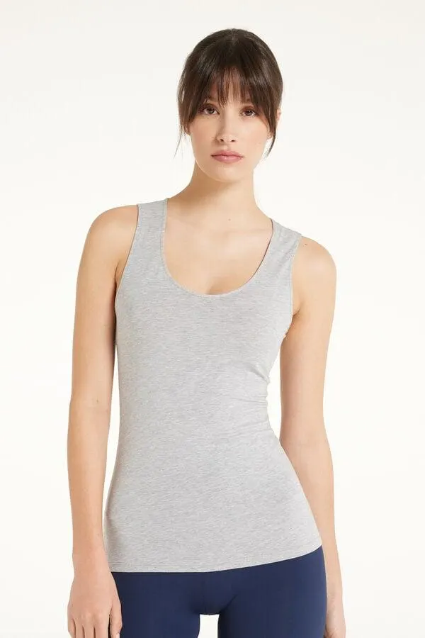 Camiseta de Tirantes Anchos de Algodón con Cuello Redondeado