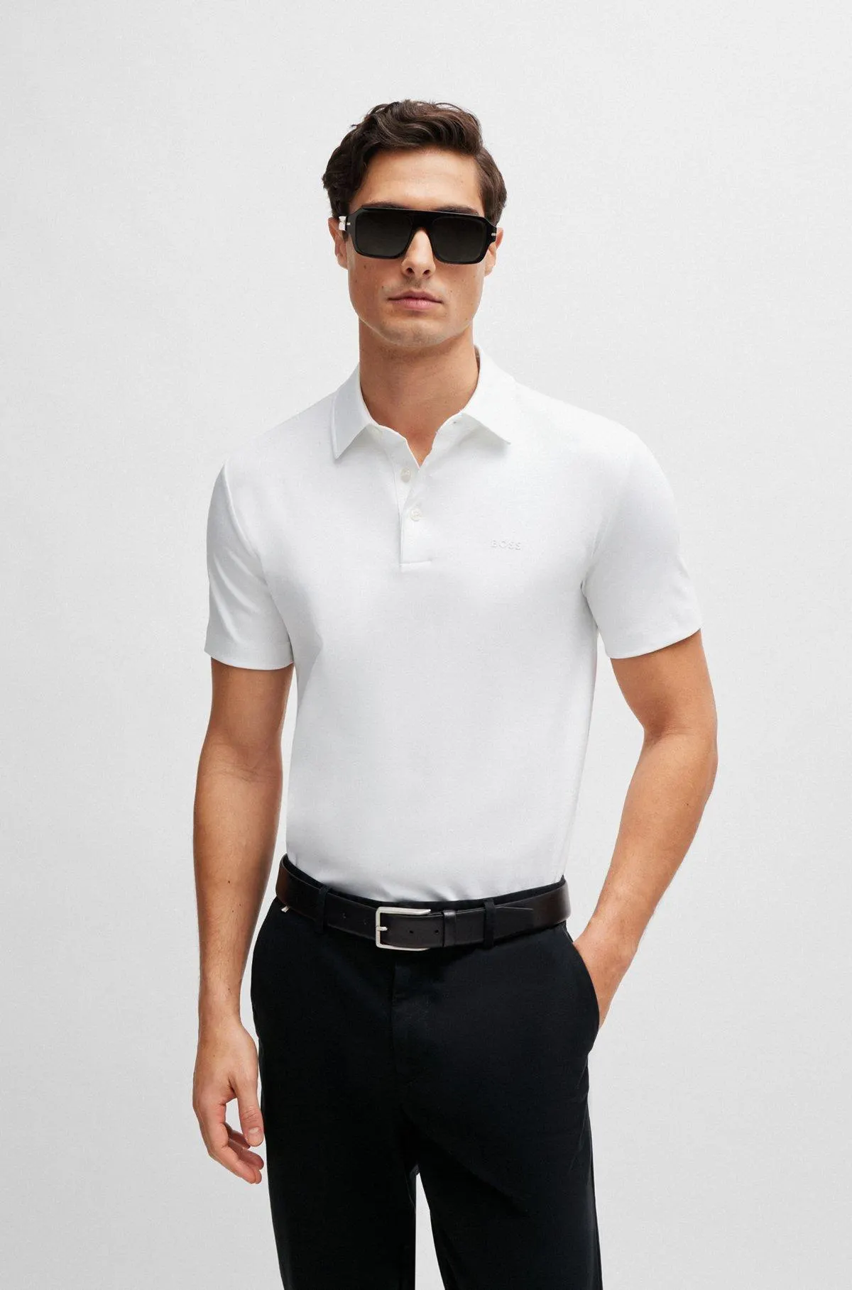 Polo slim fit de algodón interlock con logo de goma