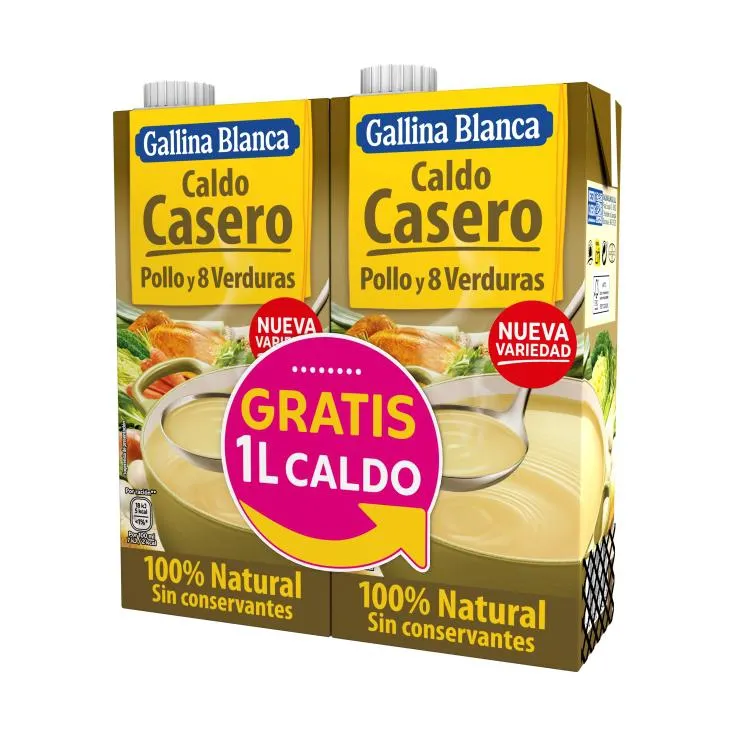 caldo casero pollo y 8 verduras 1l, 1+1gratis