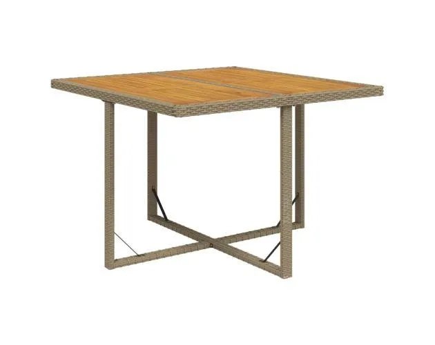 vidaXL mesa de jardín ratán sintético madera acacia beige 109x107x74cm