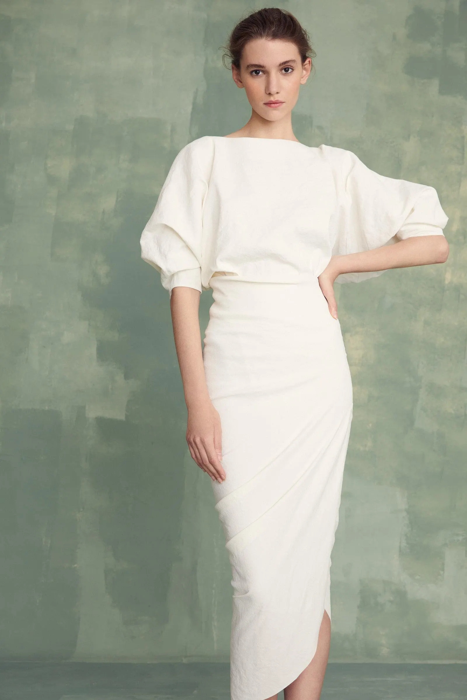 Candela, white stretch linen skirt