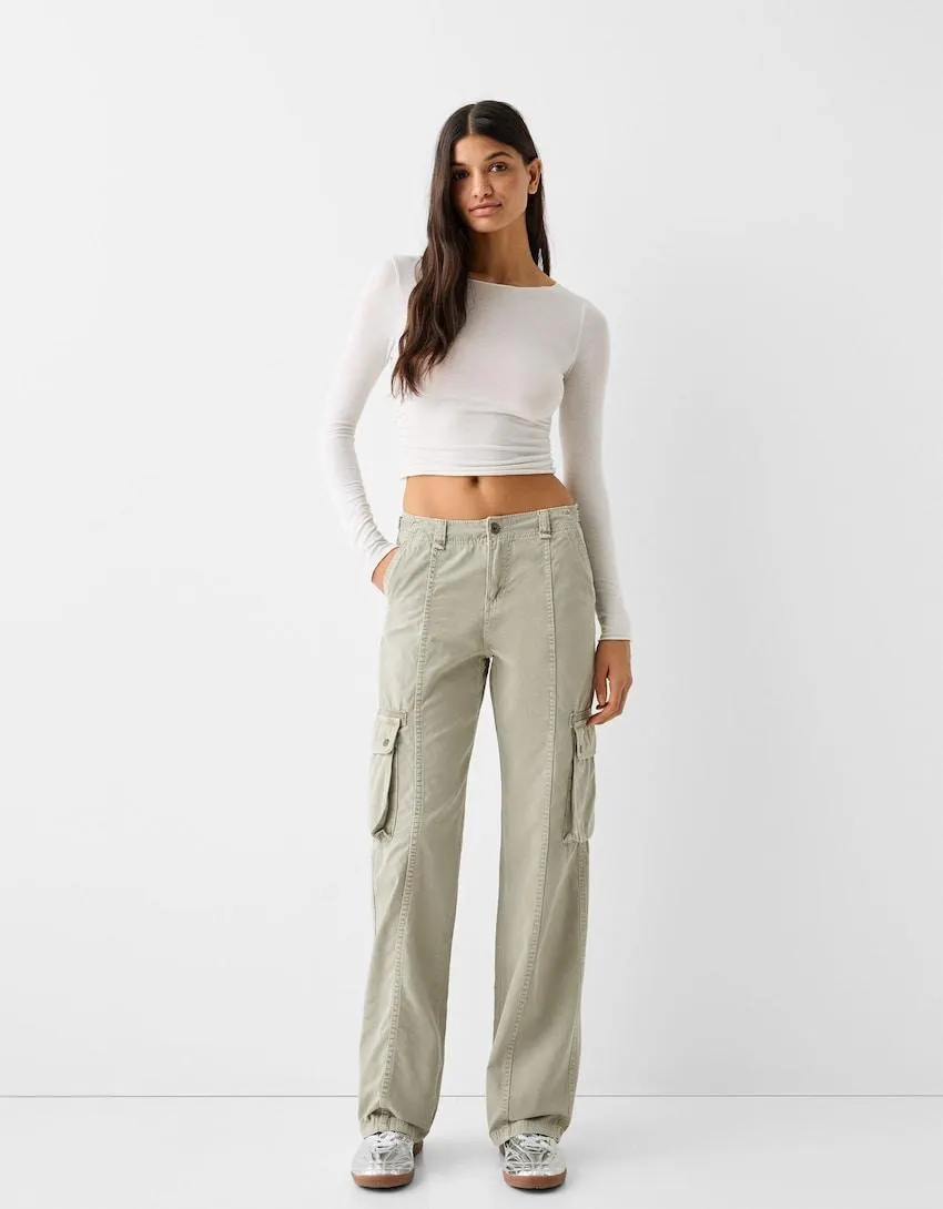 Adjustable straight-leg cotton cargo trousers