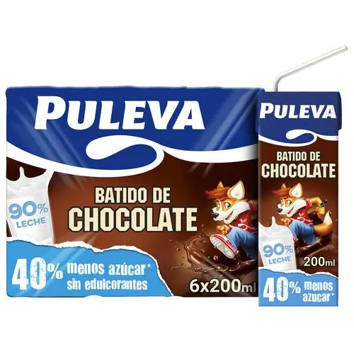Batido con sabor a chocolate, elaborado con un 90% de leche PULEVA 6 x 200 ml.