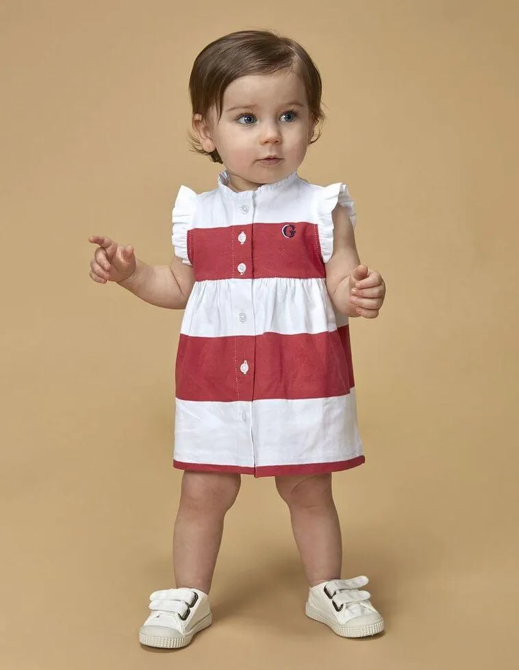 Vestido de rayas rojas tipo polo