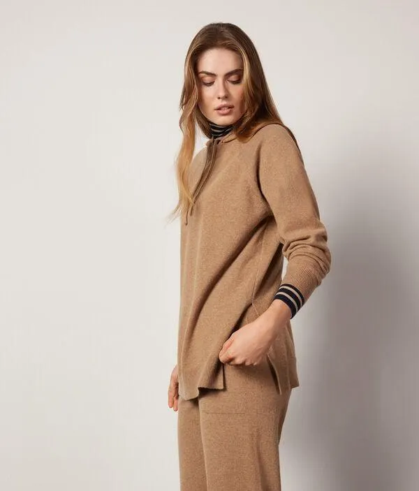 Sudadera larga de cuello redondo en Cashmere Ultrasoft con capucha