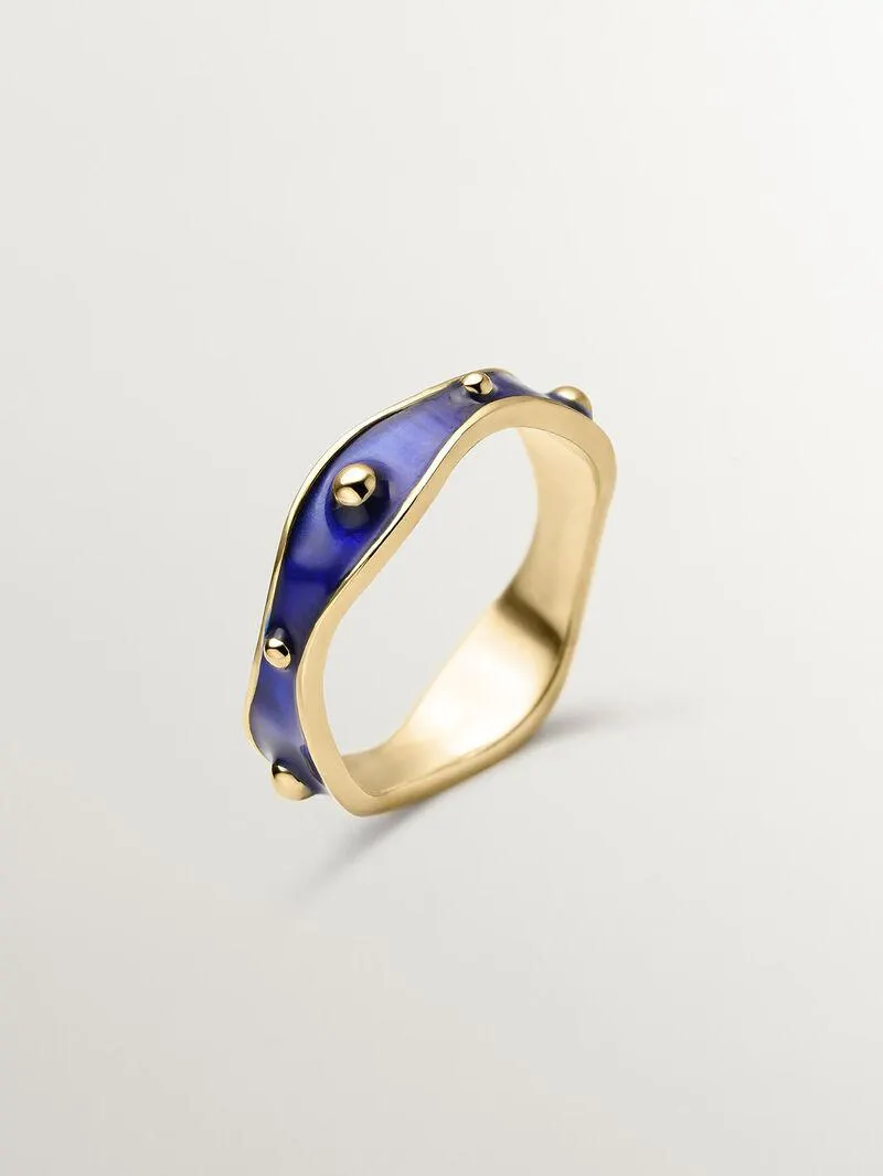 18kt Gold Plated Silver Ring with Blue Enamel from the RUSH Collection
