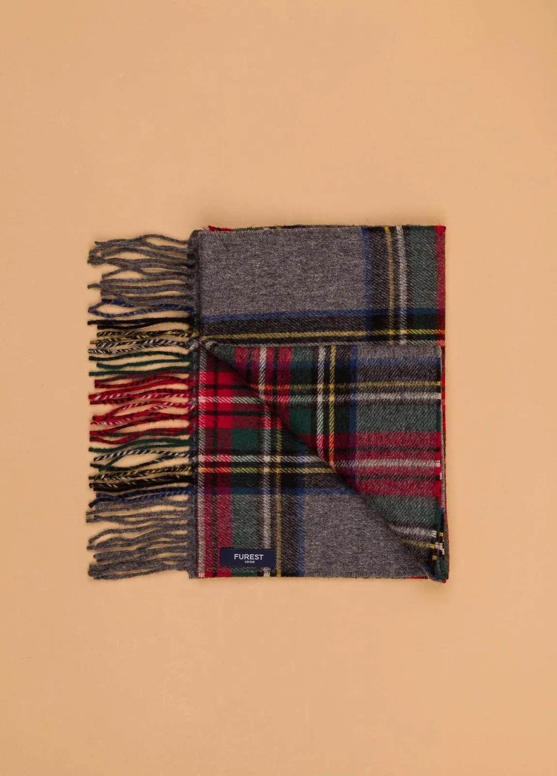 Bufanda FUREST COLECCIÓN lana cuadros gris y rojo