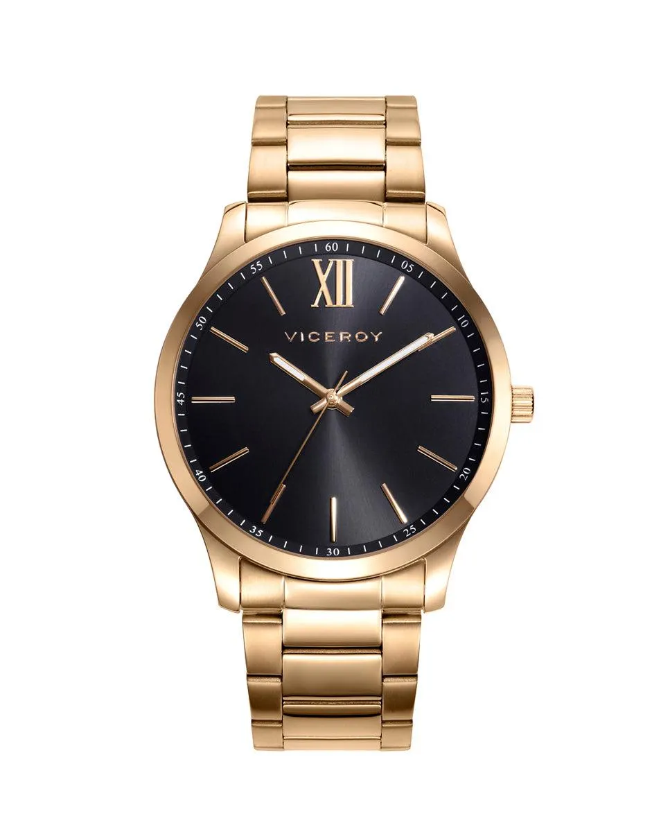 Reloj de hombre Magnum tres agujas de acero correa de Ip dorado