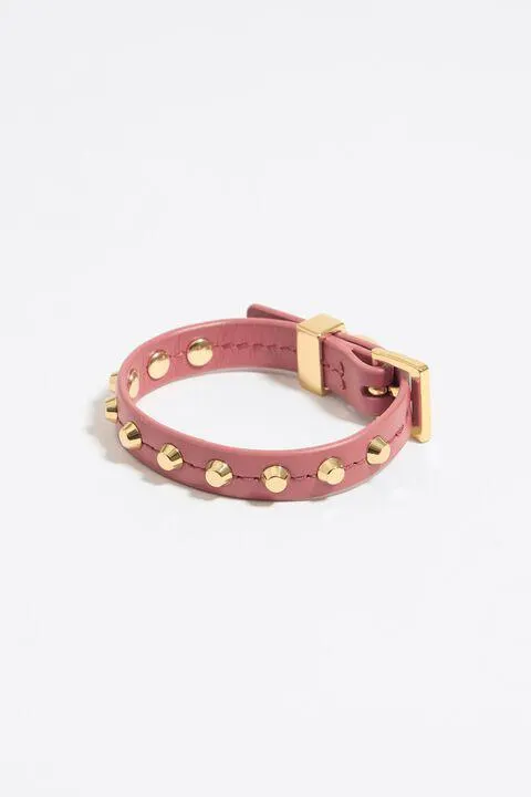 Pulsera piel tachas rosa
