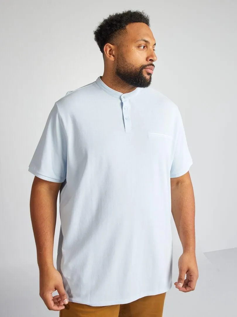 Polo de piqué de algodón con cuello - AZUL