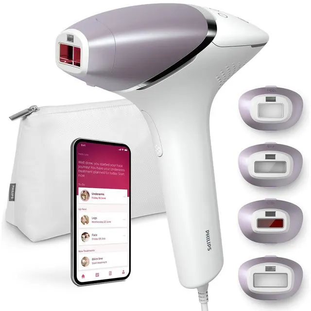 Depiladora IPL Philips Lumea Serie 8000, luz pulsada, cara y cuerpo, 4 cabezales