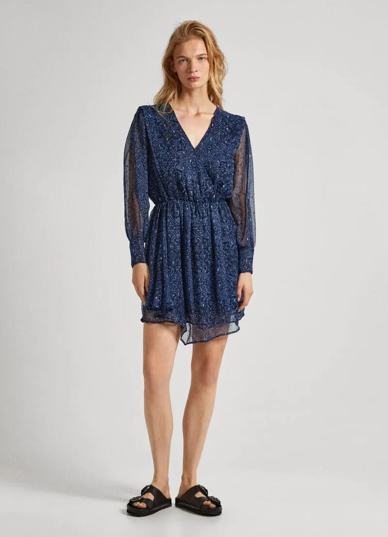 VESTIDO CORTO CHIFÓN ESCOTE EN V