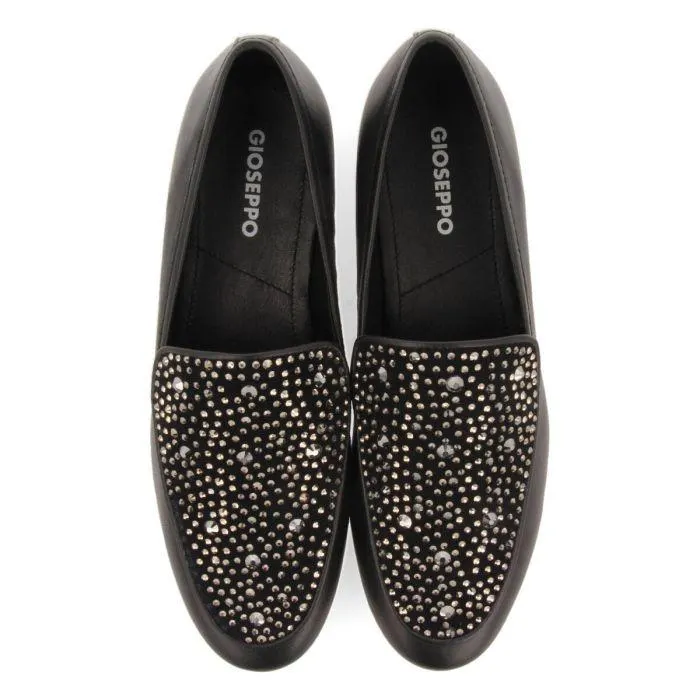 Langeland women's black moccasins with rhinestones