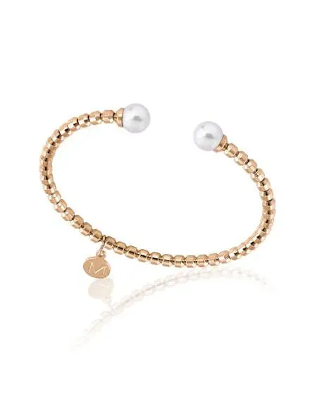 Pulsera rígida de acero dorado Carmen con perlas blancas
