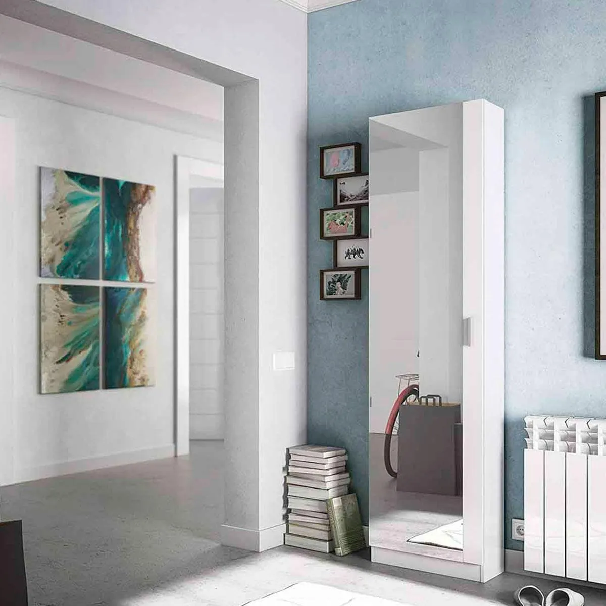 Zapatero Kris 1 puerta + espejo 6 baldas 16 pares 180x50x20 cm