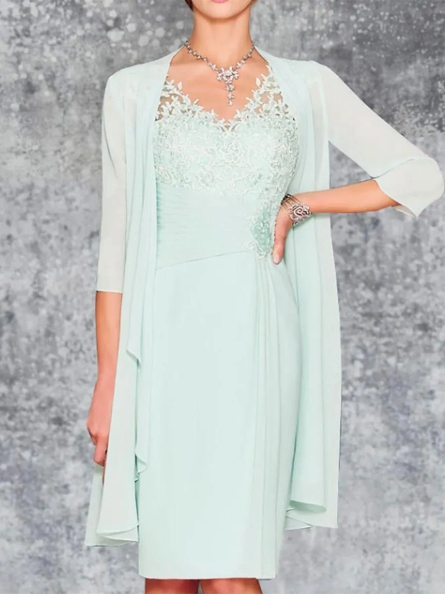 Vestido de madre con cuello en V sin mangas de encaje hasta la rodilla vestidos de invitados para boda personalización gratuita