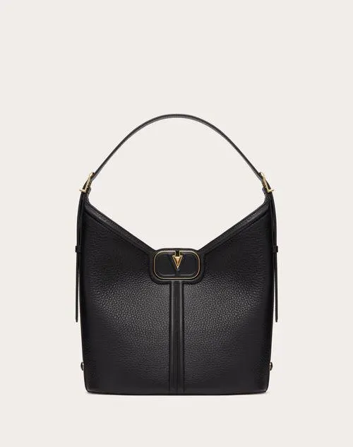 BOLSO HOBO DE CUERO GRANEADO DE BECERRO CON EL VLOGO DE CUERO