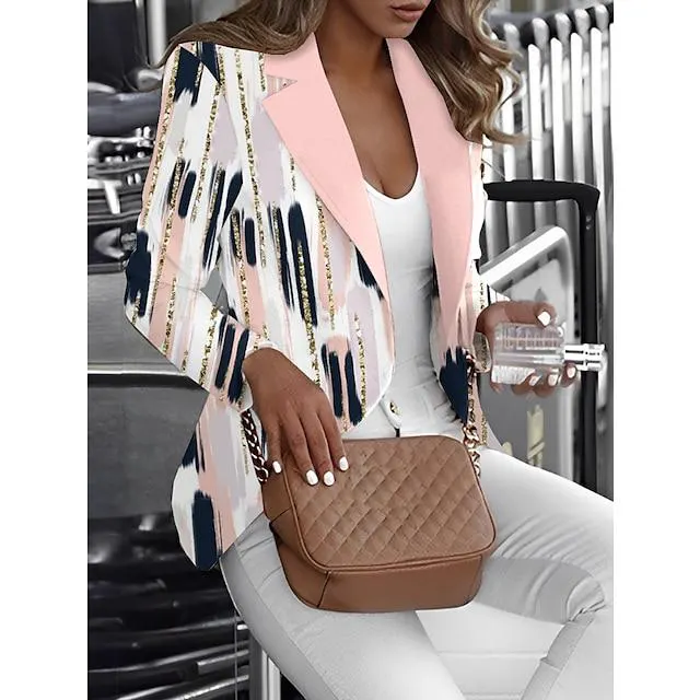 Mujer chaqueta Trabajo Estampado Pintada Moda Ajuste regular Ropa de calle Manga Larga Primavera Rosa Claro S