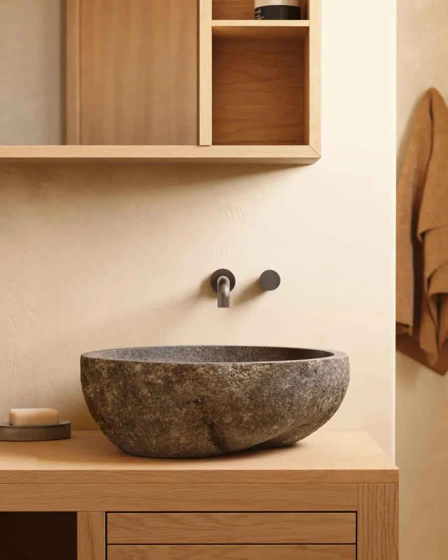 Lavabo encimera Tetsu de piedra Ø 40 cm