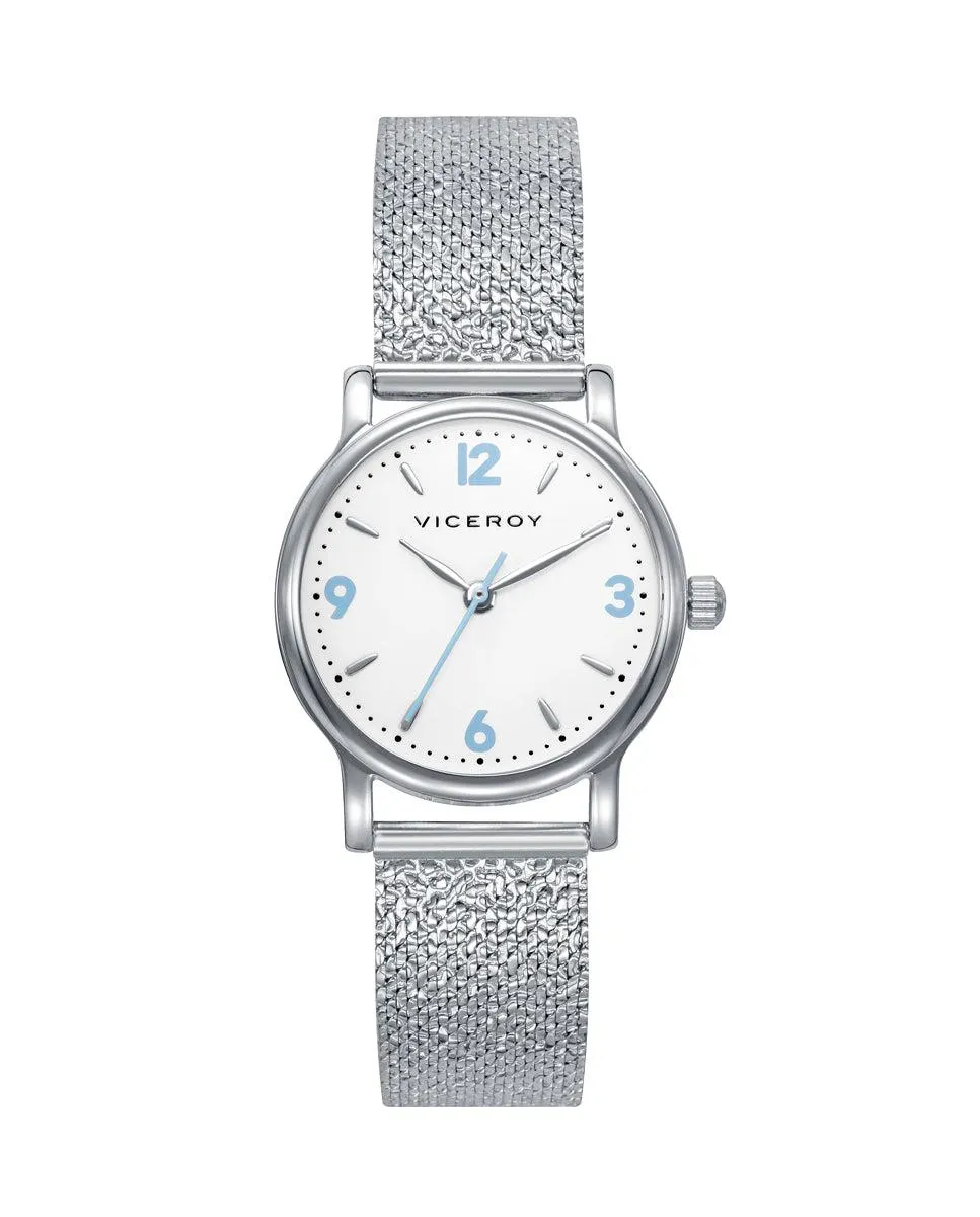 Set de niña Sweet de reloj con malla milanesa de acero y pendientes de plata de ley